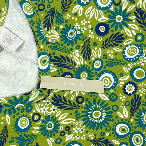 NWT Women's FieldGear Petite Medium Green Floral Print Short Sleeve Shirt - Picture 3 of 6